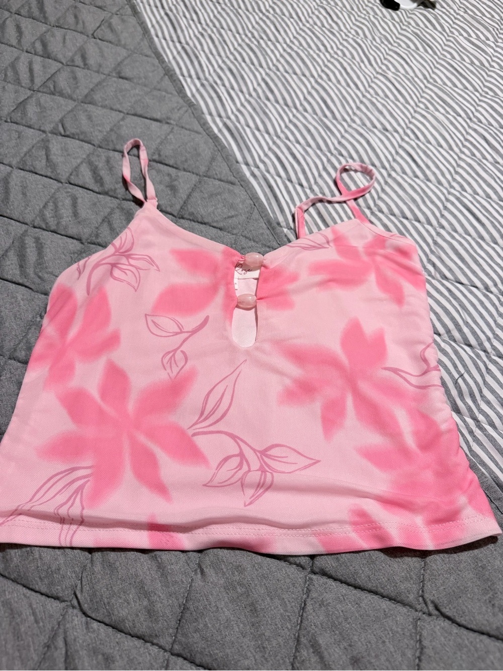 Pink Rose Pink Floral Satin Cami with Front Button Keyhole